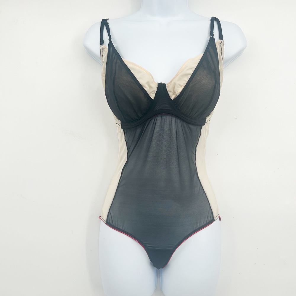 Bluebella Womens‎ Black Cream Sheer Mesh Open Back Sexy Lingerie Bodysuit 32H